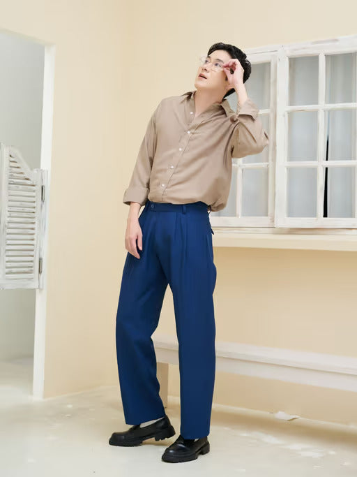 Royal Blue Korean Baggy Pants for Men