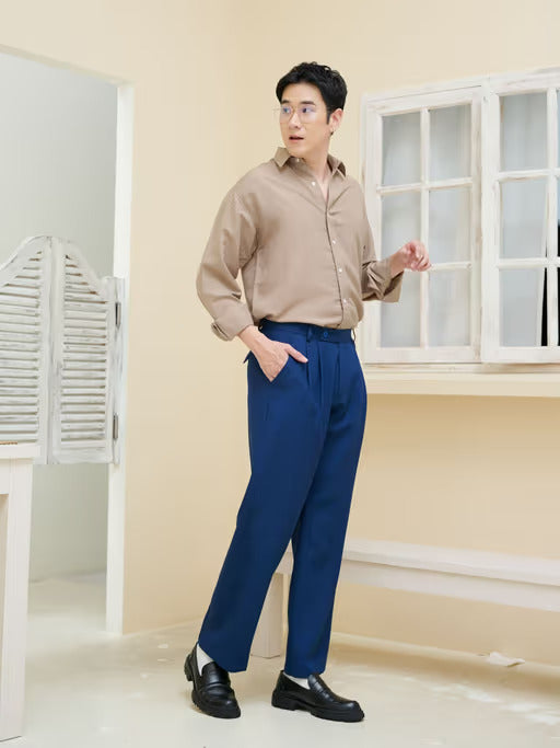 Royal Blue Korean Baggy Pants for Men