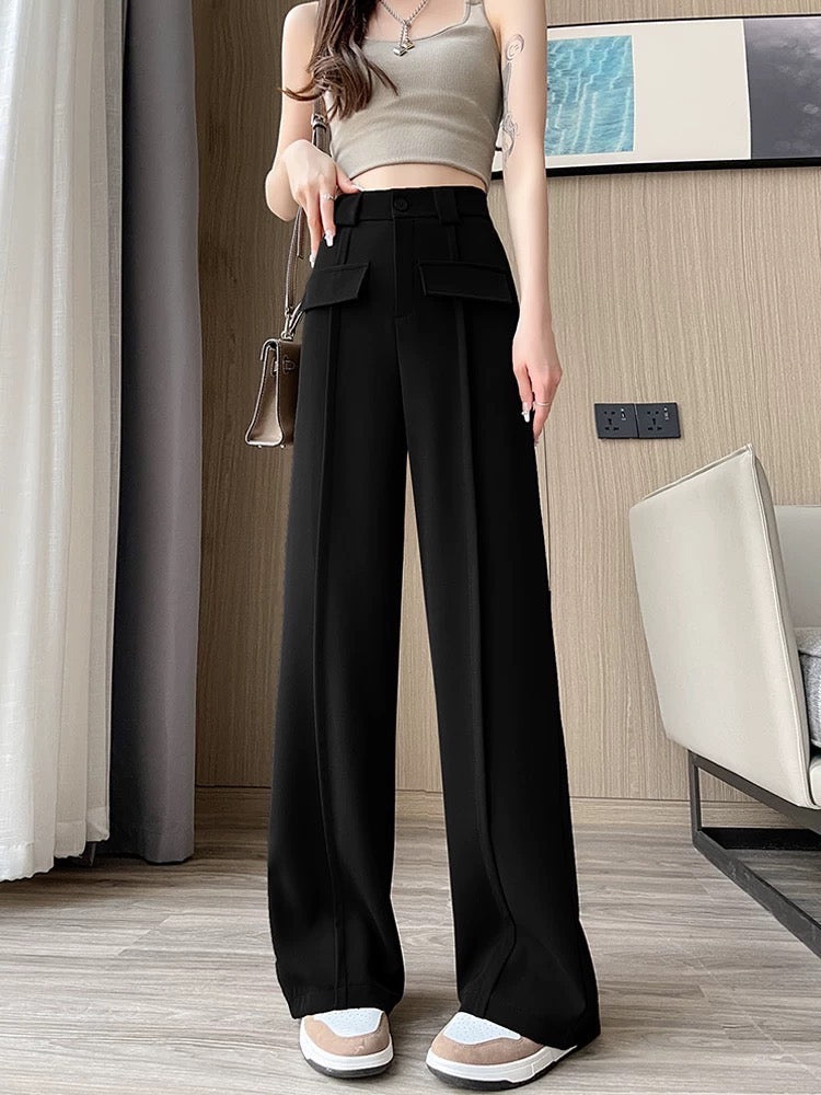 Elegant Seamed Flap Trousers