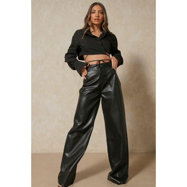 Seoul Noir Wide Leg Leather Trousers