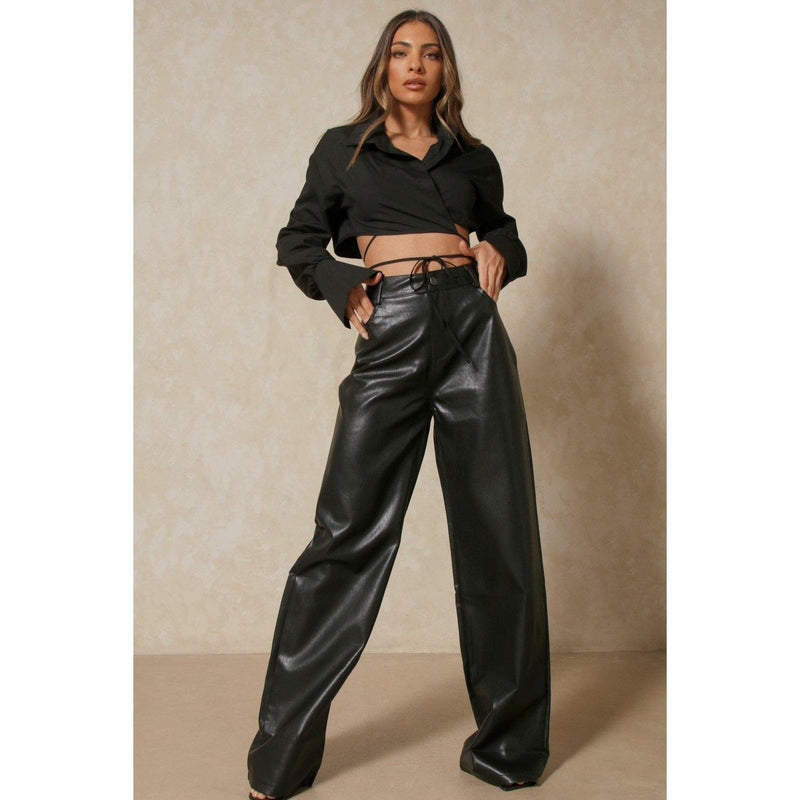 Seoul Noir Wide Leg Leather Trousers